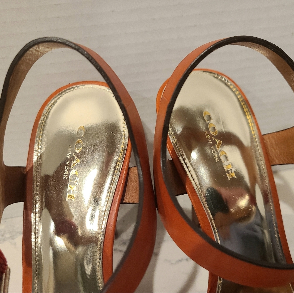 Coach Dani Leather Platform Open-toe Sandal in Orange Papaya Sz 8 - Picture 8 of 14